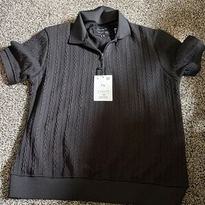 Denim & Flower Black Short-Sleeve Zip Polo